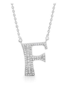 Silver Cubic Zirconia Initial Name Letter "F" Elegant Sparkling Necklace
